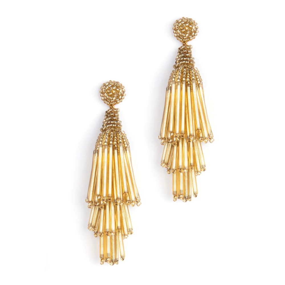 Gold Tiered Tassel Drop Earrings